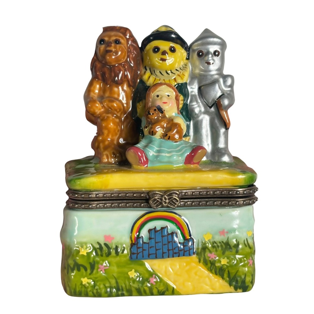 Wizard of Oz Porcelain Trinket Box Dorothy Scarecrow Tin Man Lion Emerald City